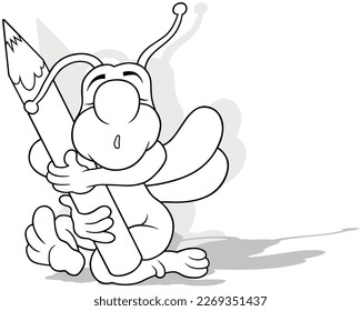 Dibujo de un escarabajo sentado en el suelo y abrazo al cañón - Ilustración de caricatura aislada en fondo blanco, vector