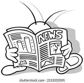 A Drawing of a Beetle that Reads a Newspaper - Cartoon Illustration Isolated on White Background, Vector
