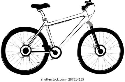 Drawing of bicycle vector. Line drawing with detail of bicycle. Black and white color.