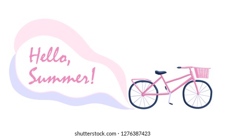 The drawing of the bicycle for women on a white background. Template. Hand drawn fashionable design on spring season ride. Ideal for scrap booking, post cards and wall decoration
