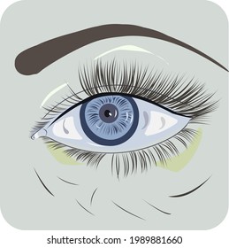 Drawing of a big blue eye with long you falling eyelashes
