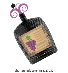 drawing big wine bottle liquid drink grape vector illustration eps 10