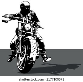 Zeichnung eines Fahrrads auf einem Motorrad von der Vorderansicht - Schwarze Illustration einzeln auf Hintergrund, Vektorgrafik