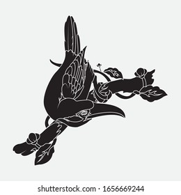 Drawing of bird silhouette on a tree branch