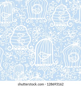 Drawing of birds in cages seamless pattern background