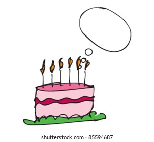 drawing of a birthday cake with speech bubble