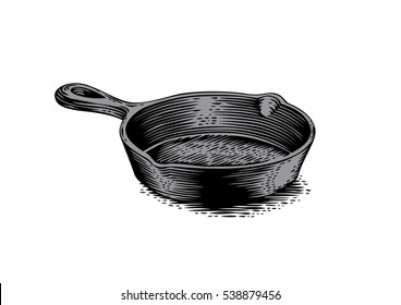 Drawing Of Black Empty Cast Iron Pan