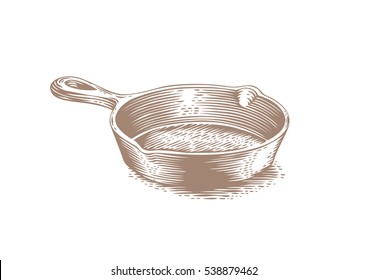 Drawing of black empty cast iron pan