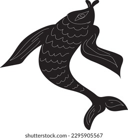 drawing of a black fish on a white background