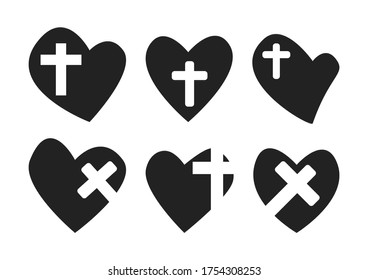Dibujo de un corazón negro y cruz Es un vector, un icono.
