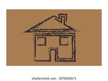 Drawing of a black house on a cardboard.