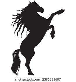 Drawing the black silhouette of standing horse on a white background