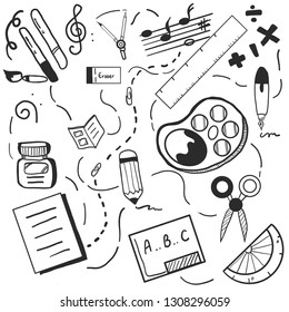 Drawing Black and white back to school items . Back to School. Vector illustration. - Vector