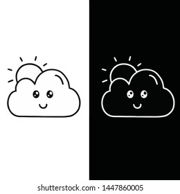 Drawing black and white cute cloud cartoon icon doodle style.Vector illustration.