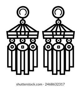 Drawing of black and white earrings, emphasizing symmetry and artistic design