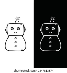 Drawing black and white robot line icon doodle style.Vector illustration.