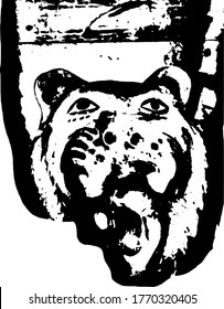 drawing of a black and white tiger head. suitable for book covers or brand logos.