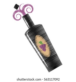 drawing black wine bottle grape party drink vector illustration eps 10
