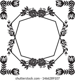 Drawing blossom flower, with ornament frame, design of cards. Vector