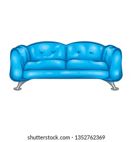 Drawing Of A Blue Couch Vector Illustration