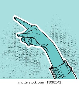 drawing of a blue hand showing victory or peace sign- vector illustration