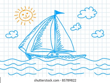Drawing of blue sailboat