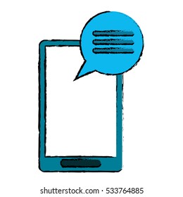 drawing blue smartphone communication bubble speech
