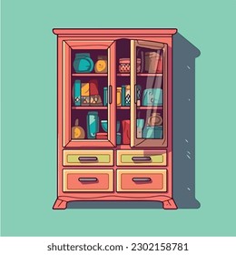 A drawing of a blue wardrobe vector illustration 