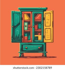 A drawing of a blue wardrobe vector illustration 