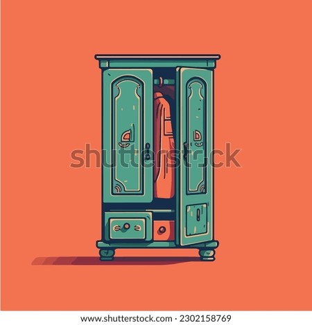 A drawing of a blue wardrobe vector illustration 