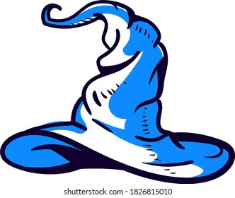 Drawing blue wizard hat, illustration, vector on white background
