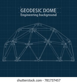 Drawing blueprint geodesic domes with lines of building. Vector EPS10.