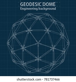 Drawing Blueprint Geodesic Domes With Lines Of Building. Vector EPS10.