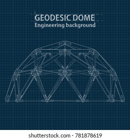 Drawing blueprint geodesic domes with lines of building. Vector EPS10.