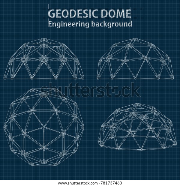 Drawing blueprint geodesic domes with lines of\
building. Vector\
EPS10.