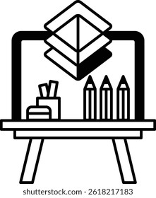 A drawing board with a design and a stack of pencils
