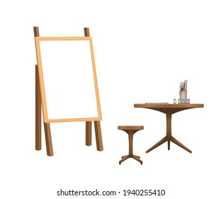 A drawing board with a table for placing a drawing kit on a white background vector illustration