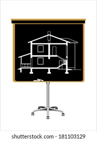 drawing board with white project blueprint