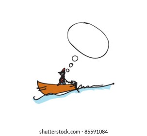 drawing of a boat with a speech bubble