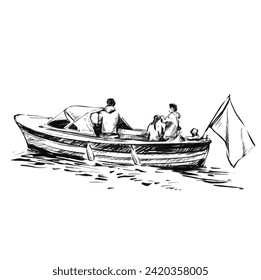 Drawing of boat tour along the river 
