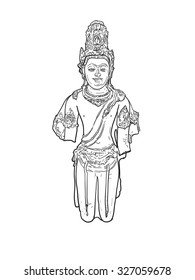  Drawing of Bodhisattva Avalokiteshvara statue on white background