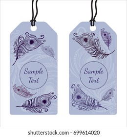 Drawing boho feather.  Can be used for label, badge, price tag, cards, wedding invitations. Vector illustration.