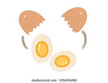 Drawing boil egg isolated on white background 