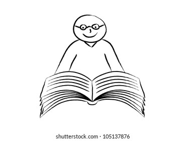 Drawing of book and boy on white background