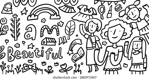 Drawing book for children, drawing book, coloring book, coloring page, Abstract, Funny, Brave, Corious, Kind, inventive, Bold, Strong, Beautiful
