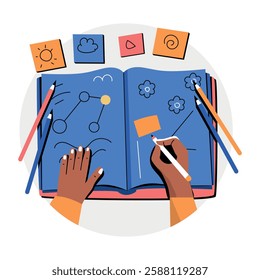 Drawing book illustration in flat style 