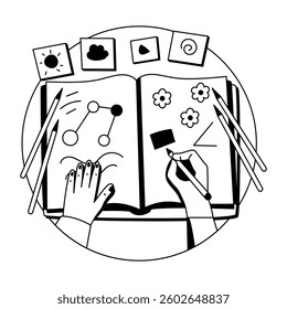 Drawing book illustration in glyph style 