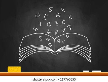 Drawing of book on blackboard