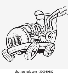 drawing of  boot car racer wheeled 