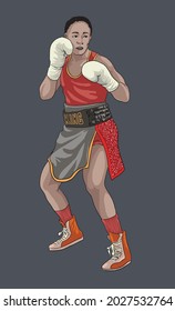 drawing boxing athlete, martial art.illustration, vector